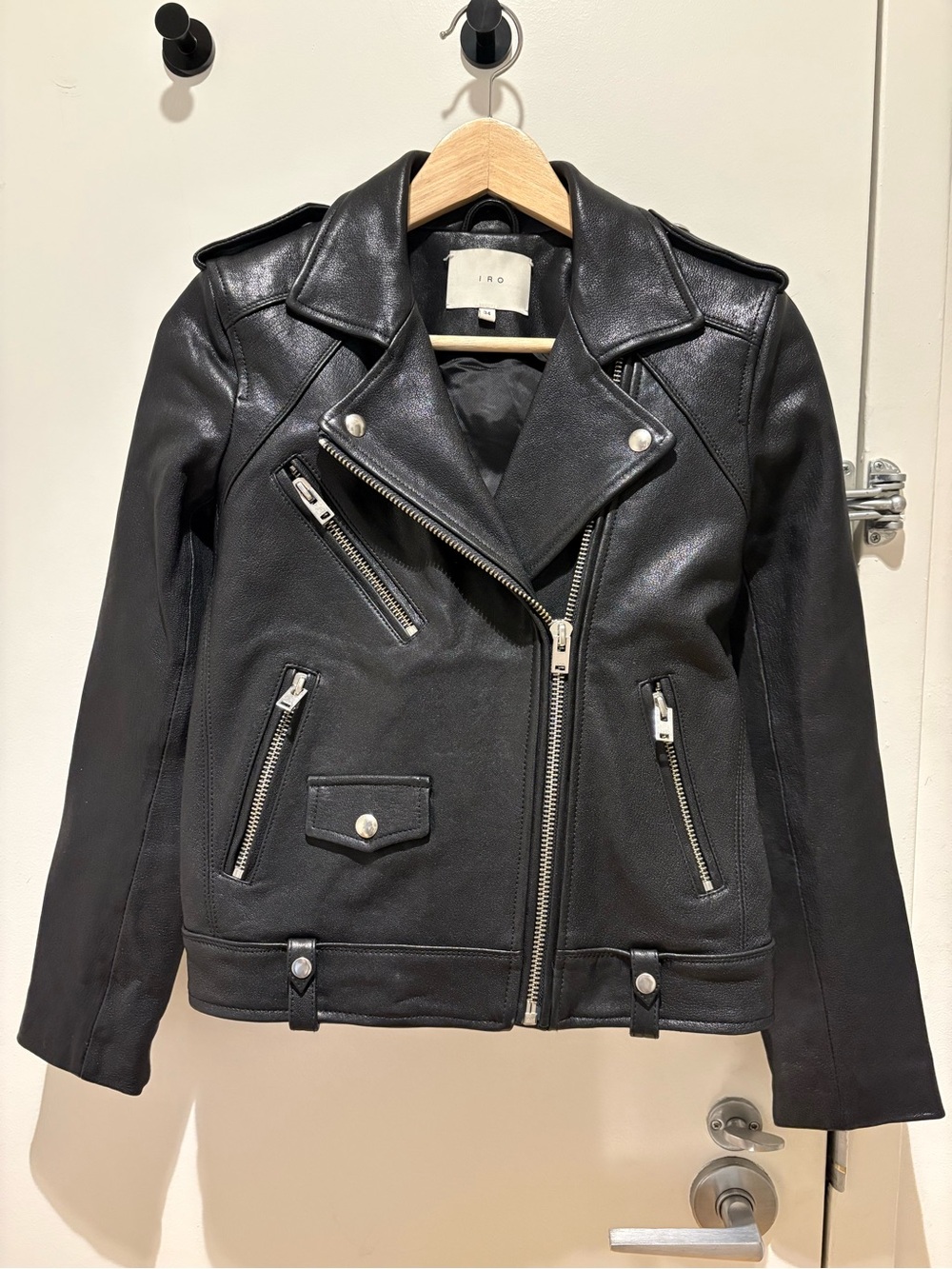 IRO Black Leather Biker Jacket with Silver Hardware